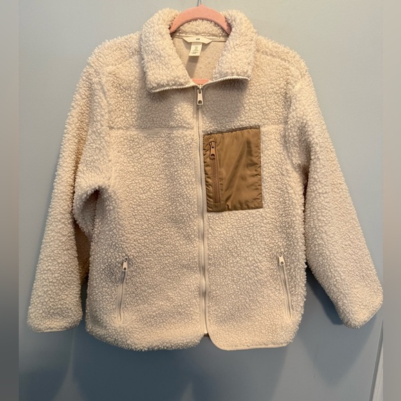 H&M Jackets & Blazers - H&M Cream Sherpa Jacket With Chest Pocket Small